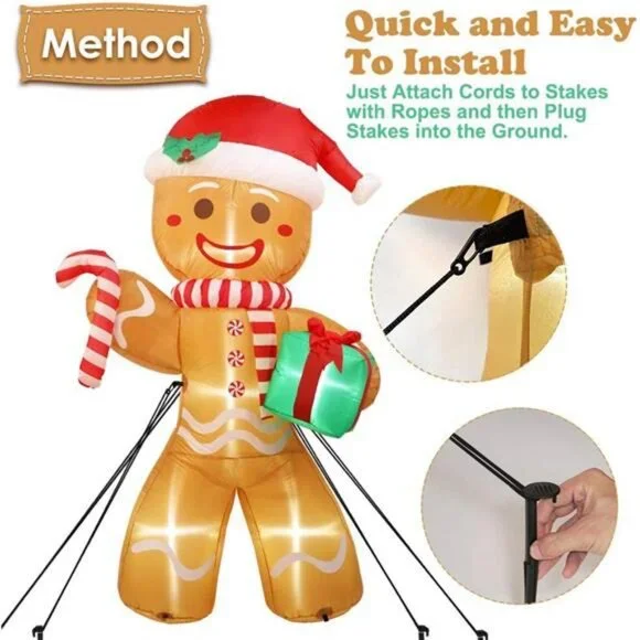 8ft Christmas Inflatable Gingerbread Man, Christmas Blow Up Yard Decorations